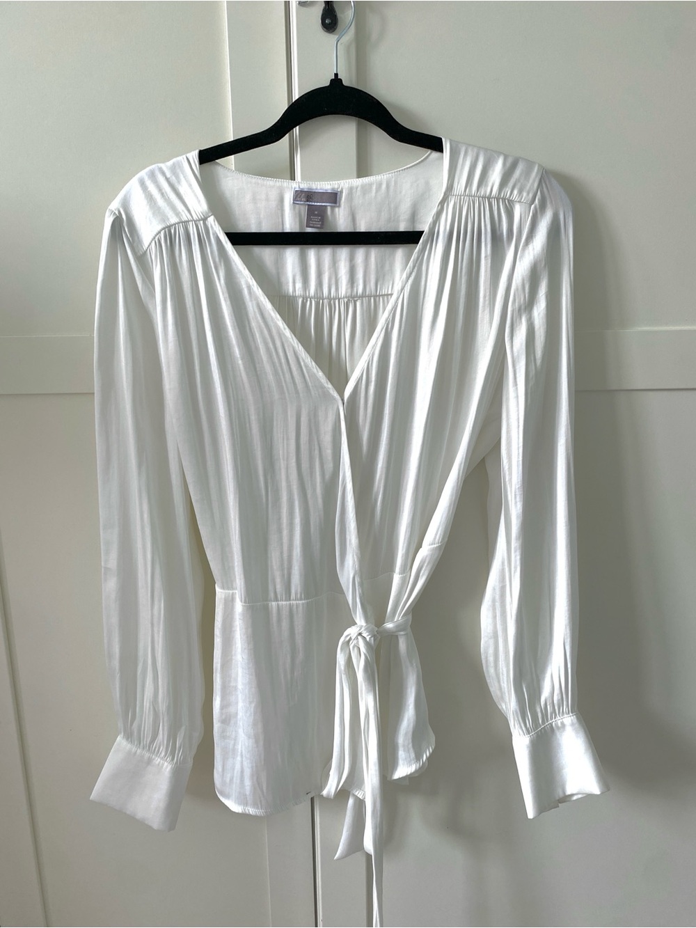 Chelsea28 Satin White Wrap Tie-Front Blouse — Classic Women's Top Size M